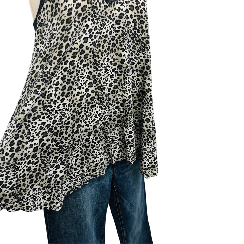 Splendid Black Gray Leopard Print Racer Back Top Lettuce Edge Scoop Neck - Picture 13 of 16